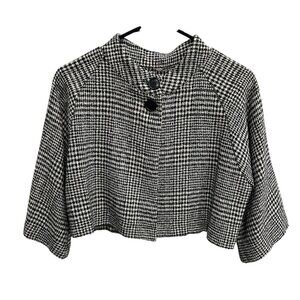 Elizabeth Gillett NYC Womens Black  White Houndstooth Crop Jacket Open Front